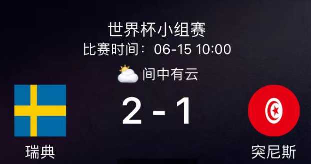 半场：瑞典2-1突尼斯 阿亚里远射破门伊萨克建功